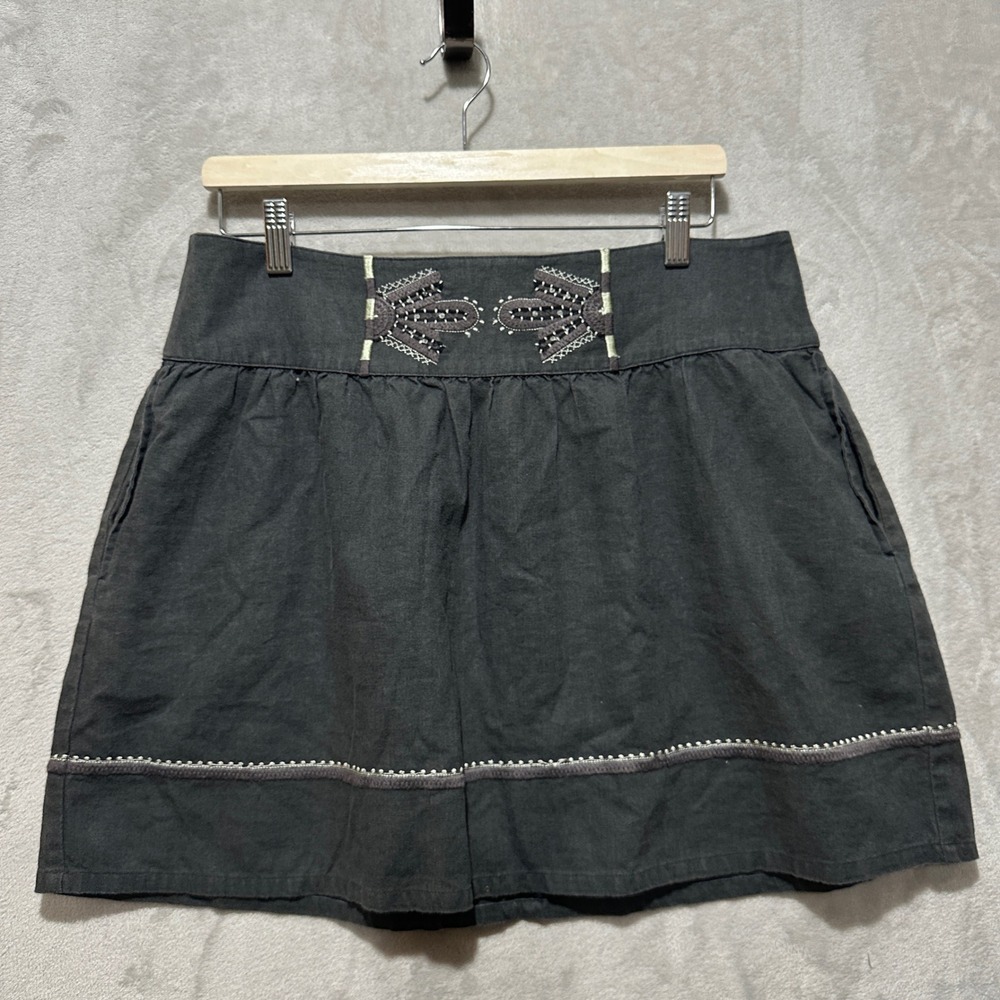 Banana Republic Womens 12 Brown Linen Cotton Embroidered Mini Skirt 740208-00